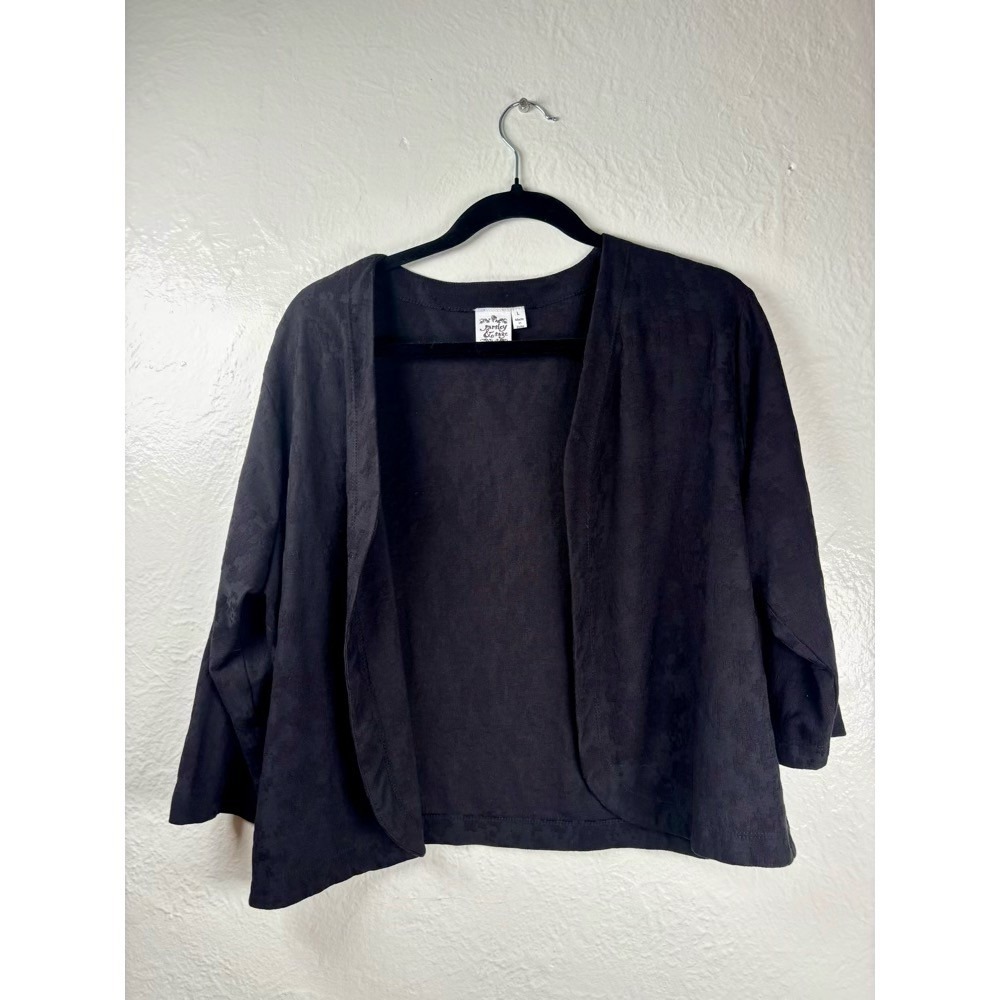 Parsley & Sage Open Front Cardigan Jacket Black Burnout Large Dark Academia Goth